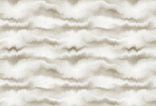 Papel tapiz con ondas abstractas y degradados horizontales en tonos arena, beige y blanco crema.