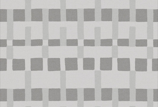 Papel tapiz con patrón geométrico entrelazado y textura de espiga en tonos gris y blanco