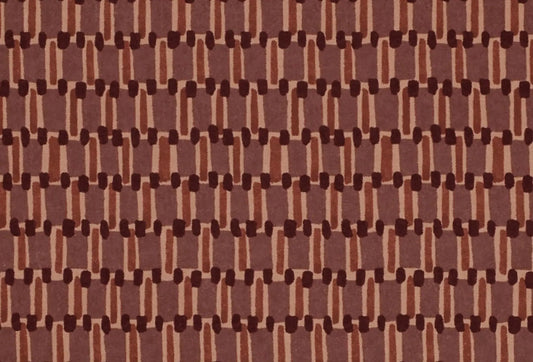 Papel tapiz con patrón geométrico estilo tejido artesanal en tonos terracota, marrón y beige