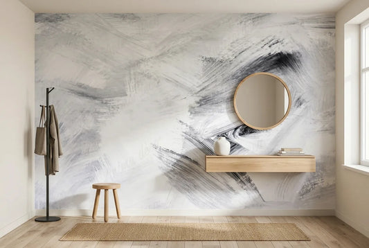 Papel tapiz Trazo Grafito instalado en un recibidor de estilo nórdico