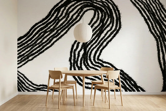 Papel tapiz Trazo Minimal instalado en un comedor luminoso