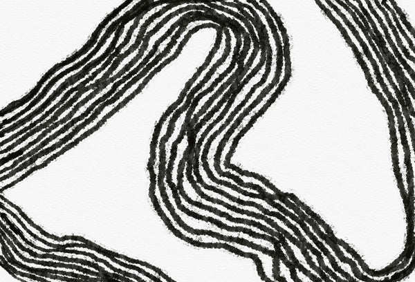 Papel tapiz de líneas onduladas en color negro con trazo artístico sobre fondo blanco texturizado.