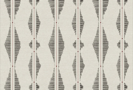 Papel tapiz con diseño lineal étnico de trazos negros y fondo beige con textura lino