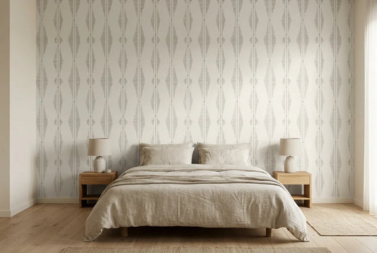 Papel tapiz Trazos Gris instalado en un dormitorio sereno