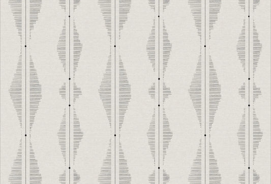 Papel tapiz con patrón vertical de rombos y líneas texturizadas en tono gris sobre fondo claro.