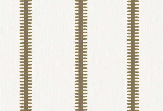 Papel tapiz con líneas verticales artesanales en verde musgo sobre fondo blanco marfil texturado.