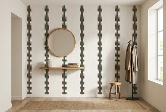 Papel tapiz Trazos Verde instalado en un recibidor de estilo nórdico