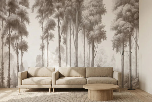 Papel tapiz Vermont instalado en una sala de estar minimalista