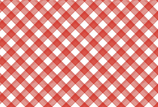 Papel tapiz con patrón geométrico de cuadros vichy en diagonal color rojo y blanco para pared