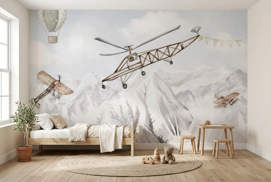 Papel tapiz Vintage Trip instalado en una habitación infantil