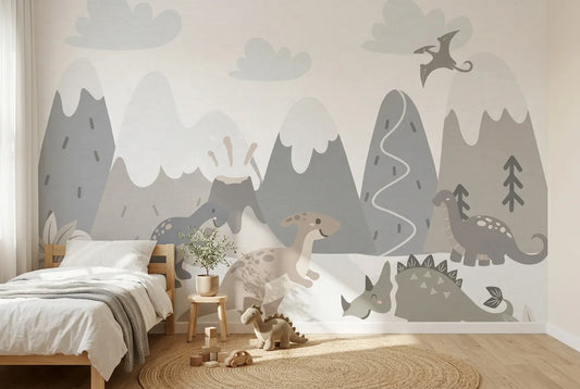 Papel tapiz Vulcano instalado en una habitación infantil