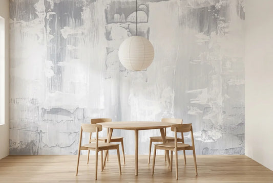 Papel tapiz Yeso Urbano instalado en un comedor luminoso
